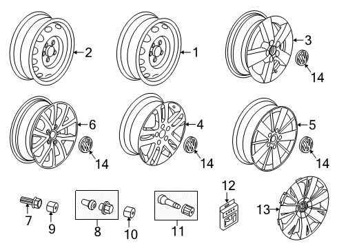 2011 Volkswagen Jetta Wheel Covers & Trim Diagram 2