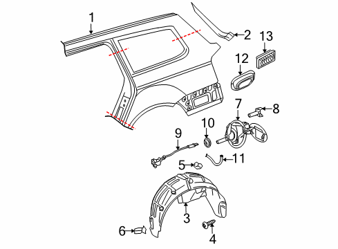 2010 Volkswagen Passat Quarter Panel & Components Diagram