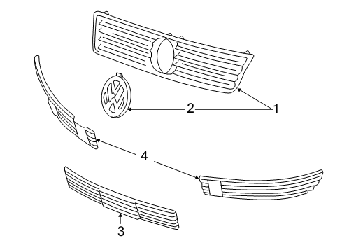 2003 Volkswagen Passat Grille & Components Diagram