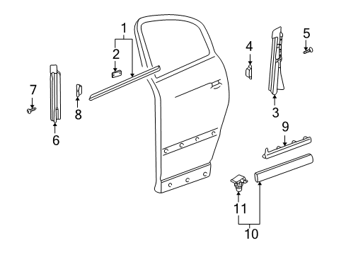 2004 Volkswagen Passat Exterior Trim - Rear Door Diagram