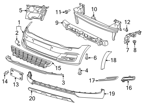 2019 Volkswagen Golf Alltrack Center Grille Diagram for 5GM-853-671-B-JPH
