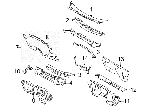 2010 Volkswagen Eos Cowl Grille Diagram for 1Q0-802-163