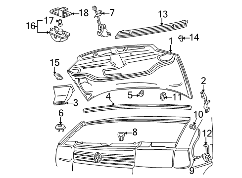 2003 Volkswagen EuroVan Hood & Components Diagram