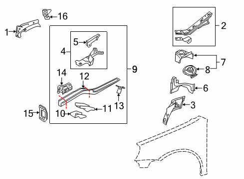 2010 Volkswagen GTI Structural Components & Rails Diagram
