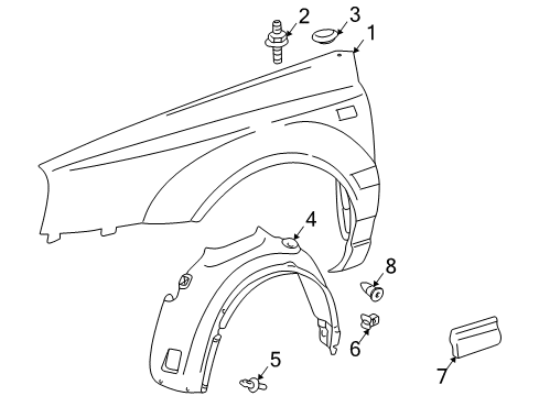 1999 Volkswagen Cabrio Exterior Trim - Fender Diagram
