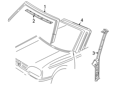 2000 Volkswagen Cabrio Windshield Header & Components