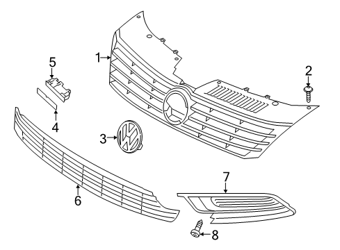 2013 Volkswagen CC Grille & Components Diagram