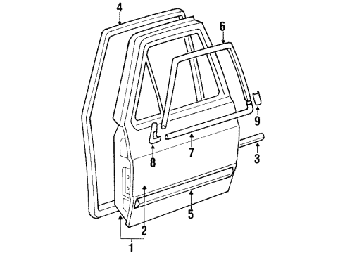 1987 Volkswagen Golf Exterior Trim - Front Door Diagram