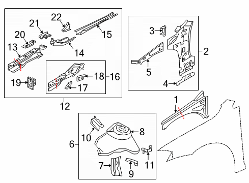 2019 Volkswagen Golf SportWagen Structural Components & Rails Diagram