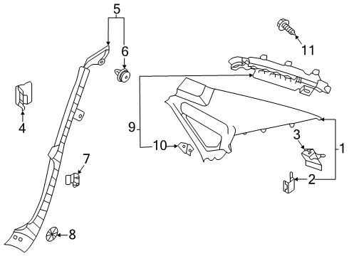 2020 Volkswagen Passat Lower Quarter Trim Diagram for 561-867-765-C-82V