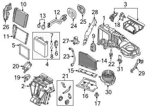 2010 Volkswagen Golf A/C Evaporator & Heater Components Diagram