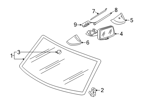 2008 Volkswagen Touareg Glass - Windshield Diagram