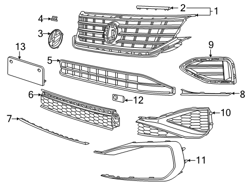 2020 Volkswagen Passat Grille & Components Diagram