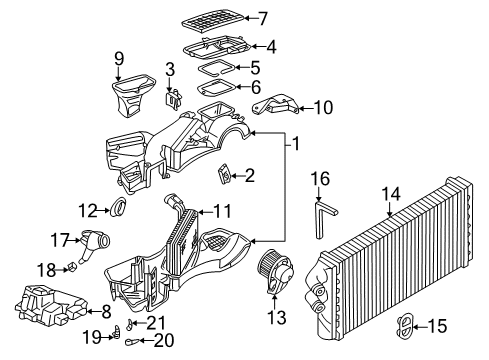 2000 Volkswagen Passat A/C Evaporator & Heater Components Diagram