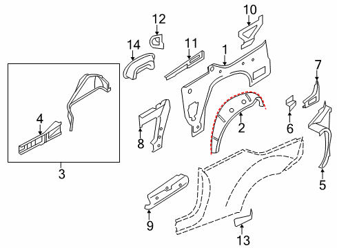 2009 Volkswagen Eos Inner Structure - Quarter Panel Diagram