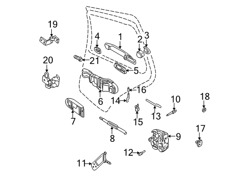 2002 Volkswagen Golf Rear Door - Lock & Hardware Diagram