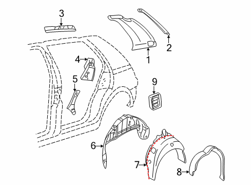 1999 Volkswagen Golf Inner Components - Quarter Panel Diagram 2