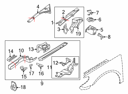 2009 Volkswagen CC Structural Components & Rails Diagram