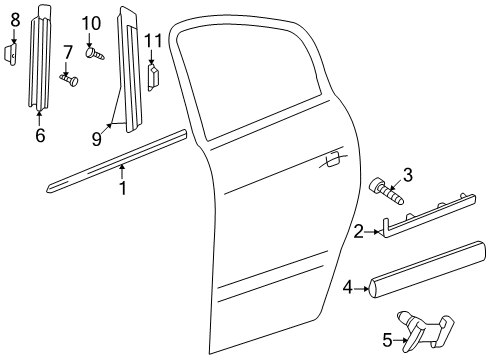 1999 Volkswagen Passat Exterior Trim - Rear Door Diagram