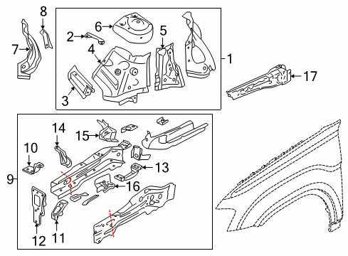 2018 Volkswagen Atlas Structural Components & Rails Diagram