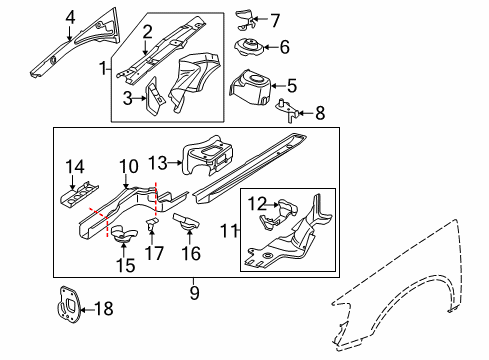 2007 Volkswagen Passat Structural Components & Rails Diagram
