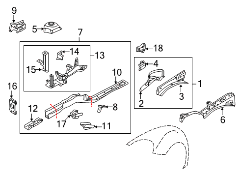 2013 Volkswagen Beetle Structural Components & Rails Diagram