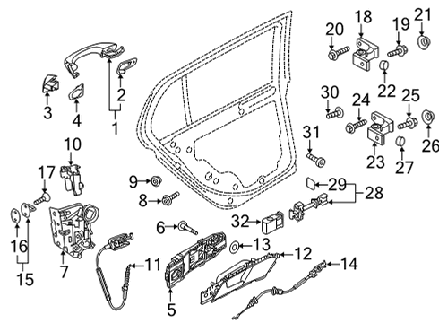 2021 Volkswagen Golf Rear Door - Lock & Hardware Diagram