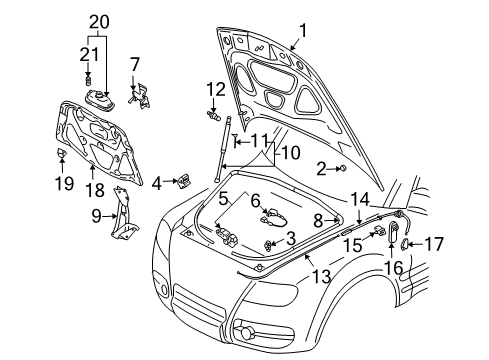 2005 Volkswagen Touareg Hood & Components Diagram