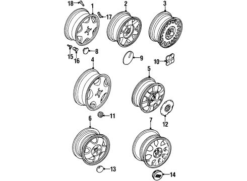1997 Volkswagen Passat Center Cap Diagram for 1H0-601-171-B-BXF