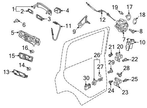 2017 Volkswagen Tiguan Rear Door - Lock & Hardware Diagram
