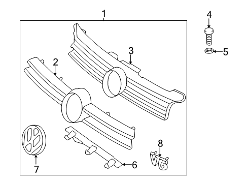 2000 Volkswagen Jetta Grille & Components Diagram