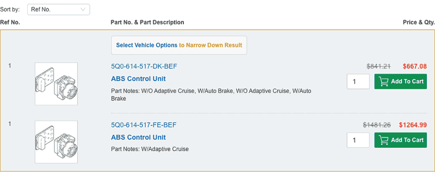 How do I locate a part from the category I've selected?